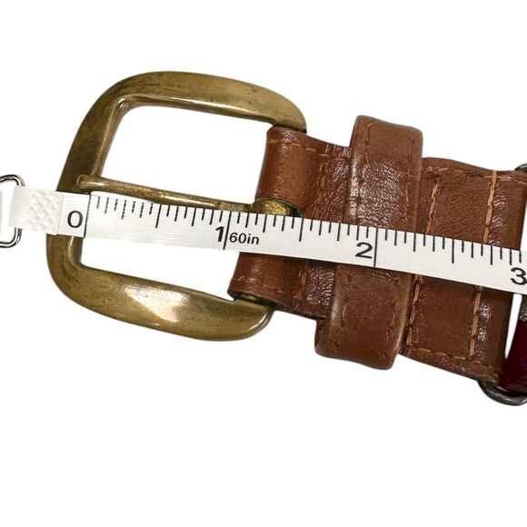 Brooks Brothers Vintage Red Cream Striped Brass Buckle Leather Trim Belt Men’s - Picture 9 of 11